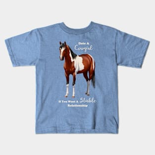 Funny Date A Cowgirl Bay Paint Horse Kids T-Shirt